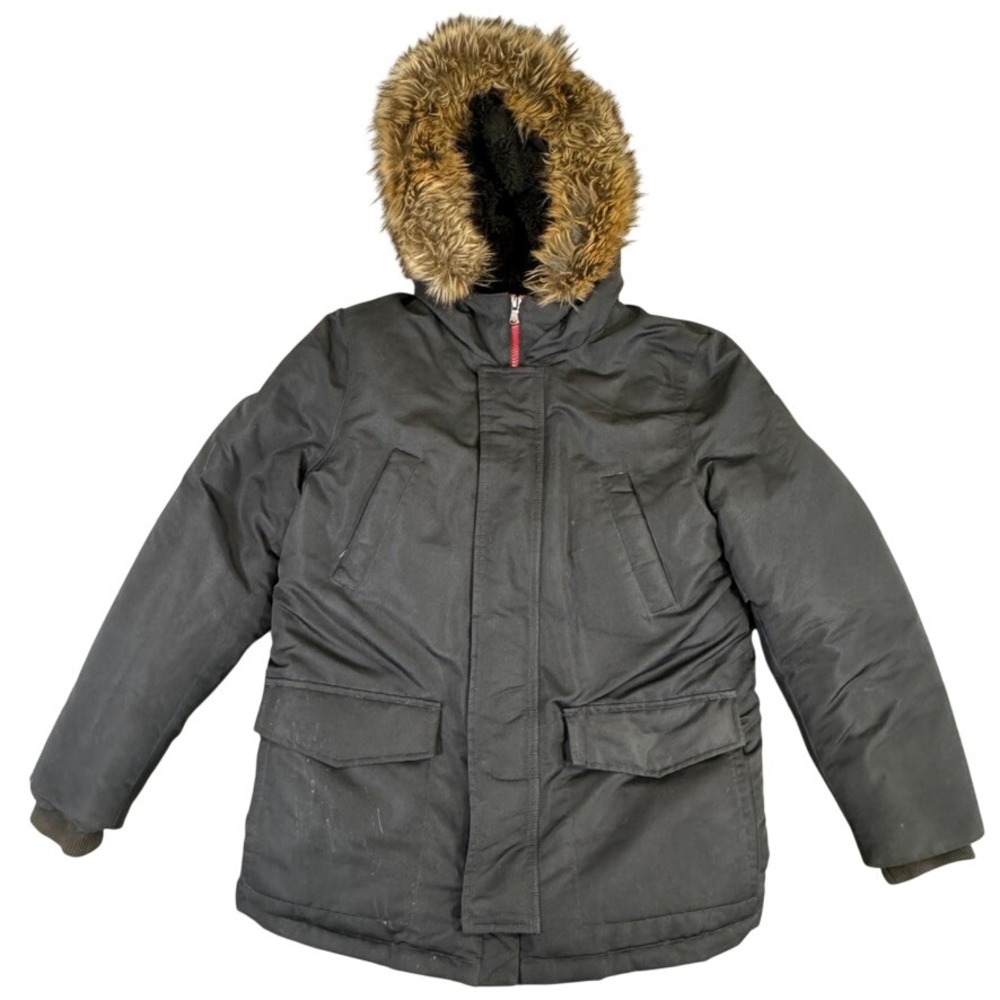 Polo Ralph Lauren Boys Black Faux Fur Hooded Parka Jacket Size L 14-16